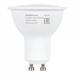 Лампа светодиодная SONNEN EXTRA, 12 (110) Вт, GU10, софит, теплый белый, 30000 ч, LED MR16-GU10-12W-2700, 457928