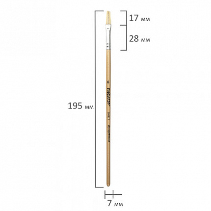 Кисть ПИФАГОР, ЩЕТИНА, плоская, № 6, деревянная лакированная ручка, пакет с подвесом, 200872