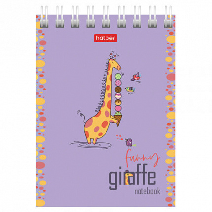 Блокнот МАЛЫЙ ФОРМАТ А7, 60 л., гребень, картон, клетка, HATBER, "Веселый жираф", 081165, 60Б7В1гр