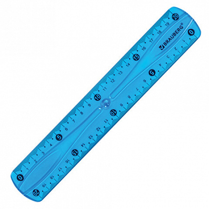 Линейка 20 см гибкая BRAUBERG "FLEX", пластиковая, ассорти, европодвес, 210674