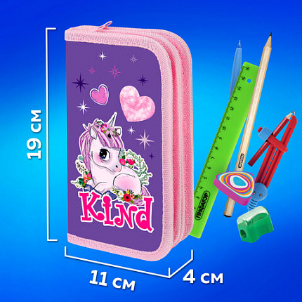Пенал ПИФАГОР, 2 отделения, ламинированный картон, 19х11 см, "Happy Unicorn", 271533