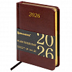 Ежедневник датированный 2026, МАЛЫЙ ФОРМАТ 100х150 мм, А6, BRAUBERG "Iguana", под кожу, коричневый, 117253