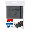 Обложка для паспорта с карманами и резинкой, мягкая экокожа, "PASSPORT", серая, BRAUBERG, 238203
