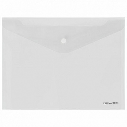 Папка-конверт с кнопкой BRAUBERG "SUPER", А4, прозрачная, ПРОЧНАЯ 0,2 мм, 272876