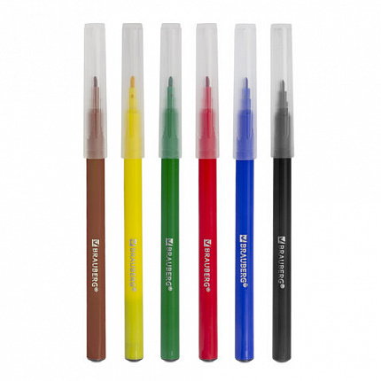 Фломастеры BRAUBERG "PREMIUM", 6 цветов, КЛАССИЧЕСКИЕ, вентилируемый колпачок, ПВХ-упаковка с европодвесом, 151933