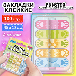 Закладки клейкие Z-сложения FUNSTER (ФАНСТЕР) "Лапки собак", 45х12 мм, 100 шт., (5 цветов х 20 листов), в диспенсере, 116693