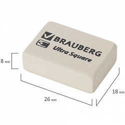 Ластик BRAUBERG "Ultra Square", 26х18х8 мм, белый, натуральный каучук, 228707