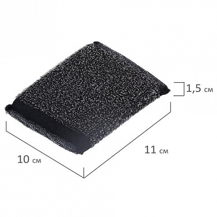 Губка-скрабер 11х10х1,5 см, поролон + металлическая оплетка КОМПЛЕКТ 2 штуки, посуда, уборка, LAIMA, 700058