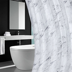 Шторка для ванной ПОЛИЭСТЕР, 180х200 см, кольца в комплекте, БЕЛЫЙ МРАМОР, PRIMILA (ПРИМИЛА), 700084