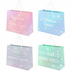 Пакет подарочный (1 шт.) новогодний, 26х13х32 см, "Сияние", ГОЛОГРАФИЯ, ассорти 4 дизайна, ЗОЛОТАЯ СКАЗКА, 592426