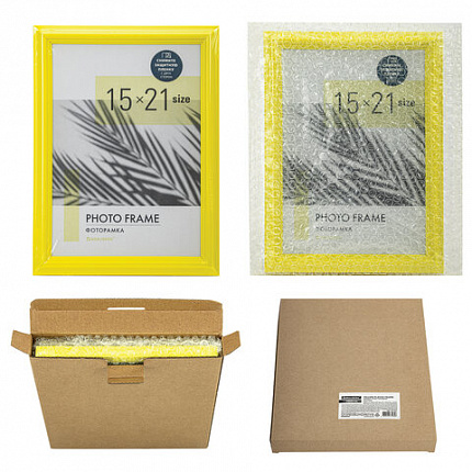 Рамка 15х21 см небьющаяся, багет 17,5 мм, пластик, BRAUBERG "Colorful", желтая, 391245