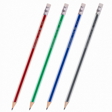 Карандаш чернографитный BRAUBERG "G-100", 1 шт., HB, с ластиком, корпус ассорти, 181714