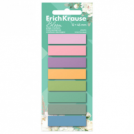 Закладки клейкие ERICH KRAUSE Pastel Bloom, пластиковые, 12х45 мм, 160 штук (20 л. х 8 цветов), 61560