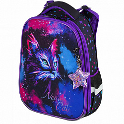 Ранец BRAUBERG PREMIUM, 2 отделения, с брелоком, "Neon cat", 38х29х16 см, 271352