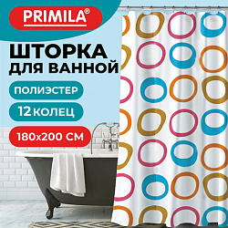 Шторка для ванной ПОЛИЭСТЕР, 180х200 см, кольца в комплекте, КРУГИ, PRIMILA (ПРИМИЛА), 700086