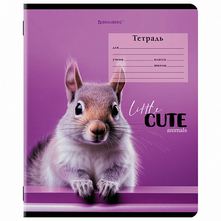 Тетрадь 12 л. BRAUBERG, клетка, обложка картон, CUTE ANIMALS, 107266
