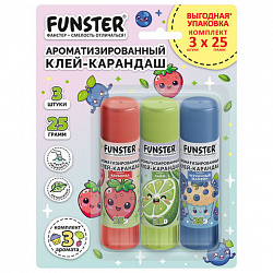 Клей-карандаш ароматизированный FUNSTER (ФАНСТЕР), 25 г, ВЫГОДНАЯ УПАКОВКА, 3 штуки на блистере, 274271