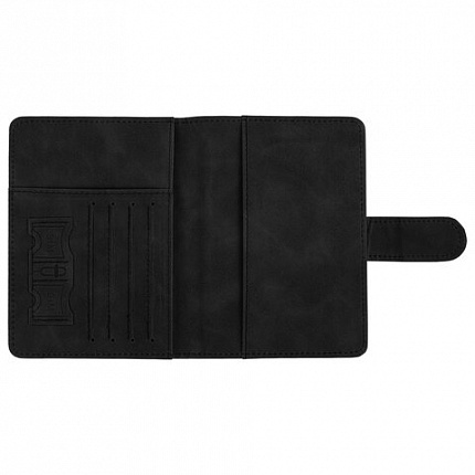 Обложка для паспорта и документов с защитой от считывания, 9 карманов, магнит, экокожа, черная, BRAUBERG, 238757