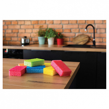 Губки для посуды 10х7х3 см, КОМПЛЕКТ 7 шт., MAXI, поролон с абразивным слоем, COLOR, YORK, 30180