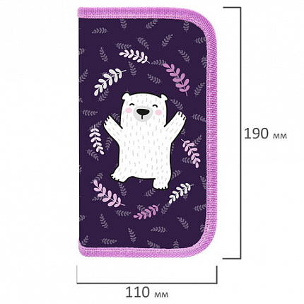 Пенал ПИФАГОР, 2 отделения, ламинированный картон, 19х11 см, Happy bear, 272246