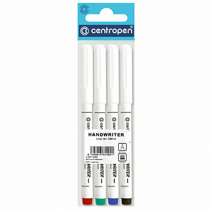 Ручки капиллярные (линеры) 4 ЦВЕТА CENTROPEN "Handwriter", корпус тонкий, линия письма 0,5 мм, 2551/4, 2 2551 0403