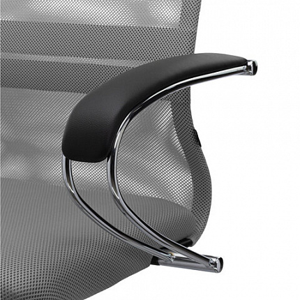 Кресло офисное МЕТТА "SU-B-8" хром, ткань-сетка, сиденье мягкое, светло-серое