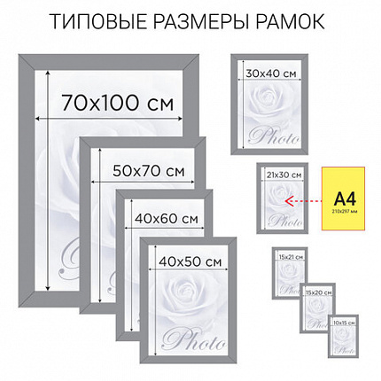 Рамка 10х15 см, небьющаяся, STAFF "Grand", багет 18 мм, белая, МДФ, 391208