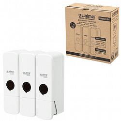 Дозатор тройной 3 х 0,3 л для жидкого мыла/шампуня/геля LAIMA PREMIUM, НАЛИВНОЙ, белый, 609500