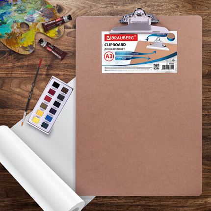 Доска-планшет БОЛЬШОГО ФОРМАТА (320х460 мм), А3, BRAUBERG "Eco" с прижимом, МДФ, 3 мм, СВЕТЛО-КОРИЧНЕВАЯ, 232226