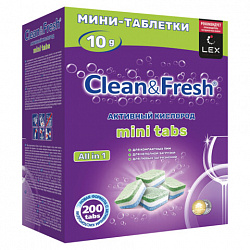 Таблетки для посудомоечных машин 200 шт CLEAN&FRESH All IN 1 MINI TABS, ш/к 11441, Cd13200m