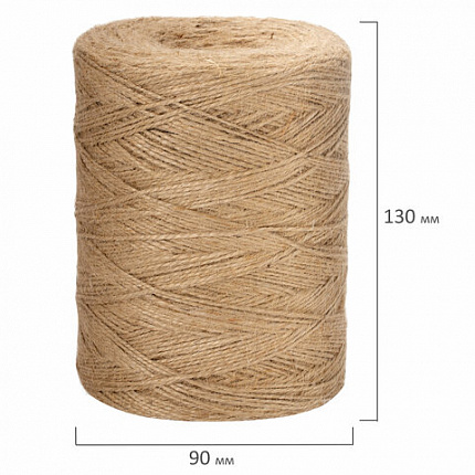 Шпагат джутовый полированный длина 500 м диаметр 1,5 мм, 2-х ниточный, BRAUBERG, 607944