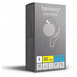 Перчатки нитриловые смотровые 50 пар (100 штук), размер 6-7, S (малый), голубые BENOVY Nitrile Chlorinated