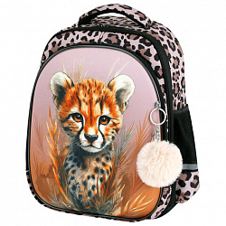 Ранец BRAUBERG STABLE, 2 отделения, с брелком, "Curious leopard", 36х28х16 см, 274387