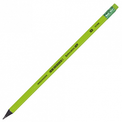 Карандаш чернографитный BRAUBERG KIDS, 1 шт., HB, трехгранный, с ластиком, 181996