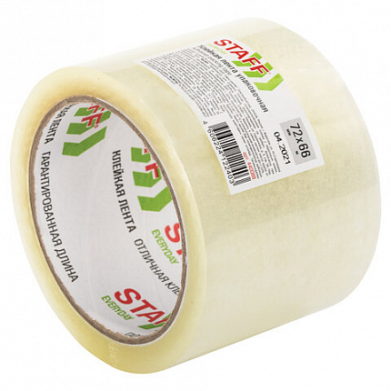 Клейкая лента упаковочная 72 мм x 66 м, прозрачная, толщина 40 микрон, STAFF, 440088