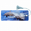Закладка для книг с линейкой 3D-ОБЪЕМНАЯ BRAUBERG, "Дельфины", с декоративным шнурком, 128094