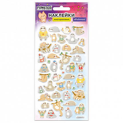 Наклейки объемные зефирные и гелевые 17,5х9,5 см, ассорти 12 видов, FUNSTER (ФАНСТЕР), 666677