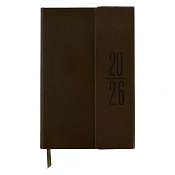 Ежедневник датированный 2026, А5, 138x213 мм, BRAUBERG "Towny", под кожу, клапан, коричневый, 117041