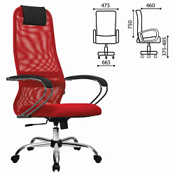 Кресло офисное МЕТТА "SU-B-8" хром, ткань-сетка, сиденье мягкое, красное