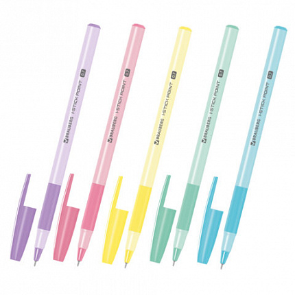 Ручка шариковая с грипом BRAUBERG "i-STICK POINT PASTEL", СИНЯЯ, корпус ассорти, игольчатый узел 0,7 мм, линия письма 0,35 мм, 144023