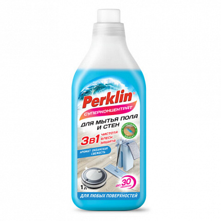 Средство для мытья пола и стен СУПЕРКОНЦЕНТРАТ 1 л PERKLIN (ПЕРКЛИН) "Океанская свежесть", ручное / робот-пылесос, 702403