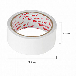 Клейкая двухсторонняя лента 38 мм х 8 м, ПОЛИПРОПИЛЕНОВАЯ ОСНОВА, 90 мкм, BRAUBERG, 600483