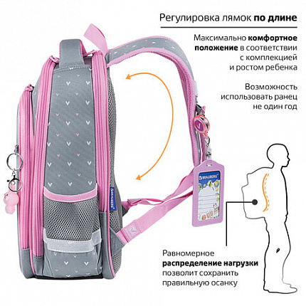 Ранец BRAUBERG QUADRO, 3 отделения, с брелоком, "Anime friends", 37х28х18 см, 272022