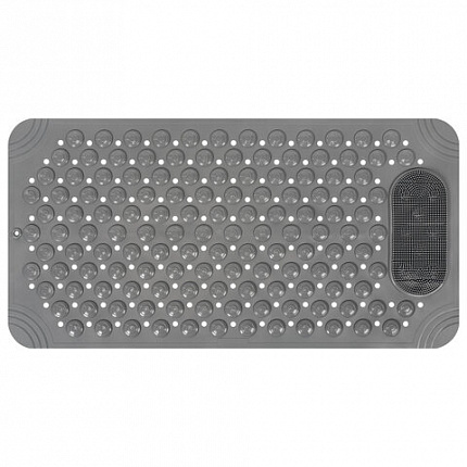 Коврик для ванны противоскользящий с теркой для ступней 68х36 см, серый, ПВХ, присоски, PRIMILA (ПРИМИЛА), 700389