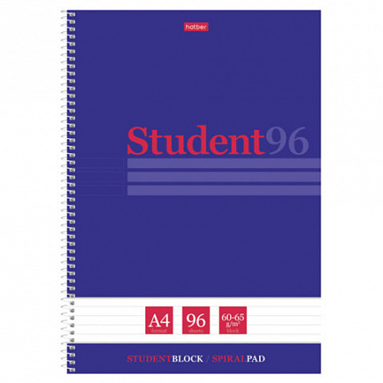 Тетрадь А4 96 л., HATBER, спираль, линия, матовая ламинация, тиснение, "Студенту_Синяя", 082670, 96Т4лтВ2сп29868