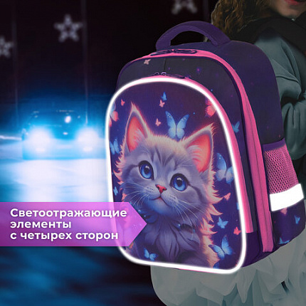 Ранец BRAUBERG KIDS STANDARD, 2 отделения, "Любознательный кот", 36х28х14 см, 273145