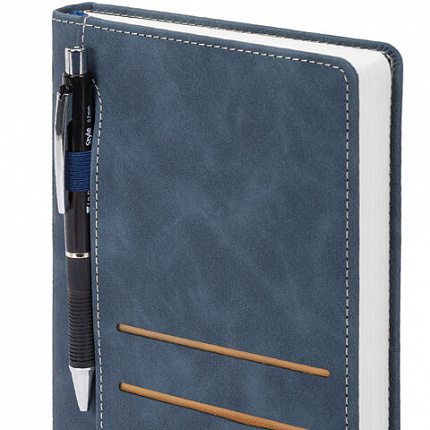 Ежедневник недатированный А5 138х213 мм, BRAUBERG "Slot", под кожу, держатель для ручки, 160 листов, синий, 116607