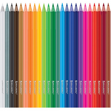 Карандаши цветные BRAUBERG, 24 цвета, цветной корпус, ПВХ бокс, шестигранные, 182068
