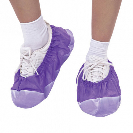 Бахилы ламинированные, КОМПЛЕКТ 500 шт., 38х16 см, спанбонд + ПВД, 100 мкм, 13 г, фиолетовые, ELEGREEN, ПВД-50/2р-Ф-Б