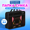 Папка на молнии с ручками BRAUBERG А4, 1 отделение, пластик, 80 мм, "Big black cat", 274495
